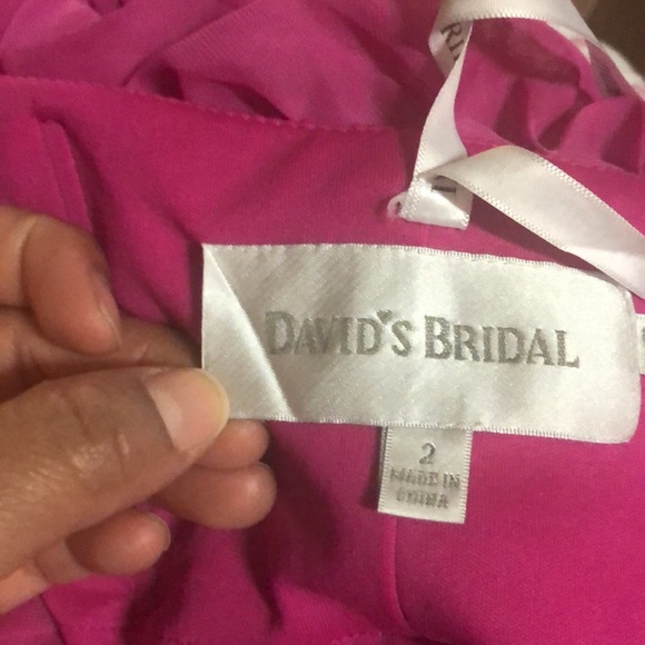 DAVID’S BRIDAL Extra Long Strapless Mesh Dress with Side Draping Fuchsia… - Picture 7 of 7